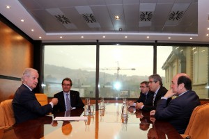 Andoni Ortuzar, Joseba Aurrekoetxea y Juan Maria Atutxa  junto a Artur Mas y Francesc Homs en Sabin Etxea