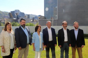 Presentación Coalición Europea CEUS Izaskun Bilbao Barandica (EAJ-PNV), Luis Padilla (CC), Juan Carlos Piñeiro (CxG), Daniel Innerarity (GB), María del Mar Llaneras (El Pi) y Lluis Vicent Bertomeu (DV