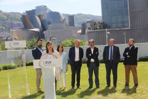 Presentación Coalición Europea CEUS Izaskun Bilbao Barandica (EAJ-PNV), Luis Padilla (CC), Juan Carlos Piñeiro (CxG), Daniel Innerarity (GB), María del Mar Llaneras (El Pi) y Lluis Vicent Bertomeu (DV