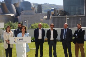 Presentación Coalición Europea CEUS - Izaskun Bilbao Barandica (EAJ-PNV), Luis Padilla (CC), Juan Carlos Piñeiro (CxG), Daniel Innerarity (GB), María del Mar Llaneras (El Pi) y Lluis Vicent Bertomeu (